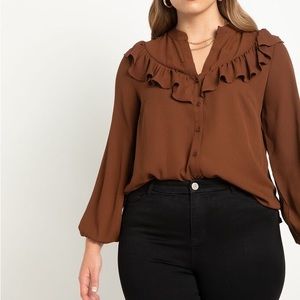 Burnt sienna bib ruffle long sleeve eloquii top size 18